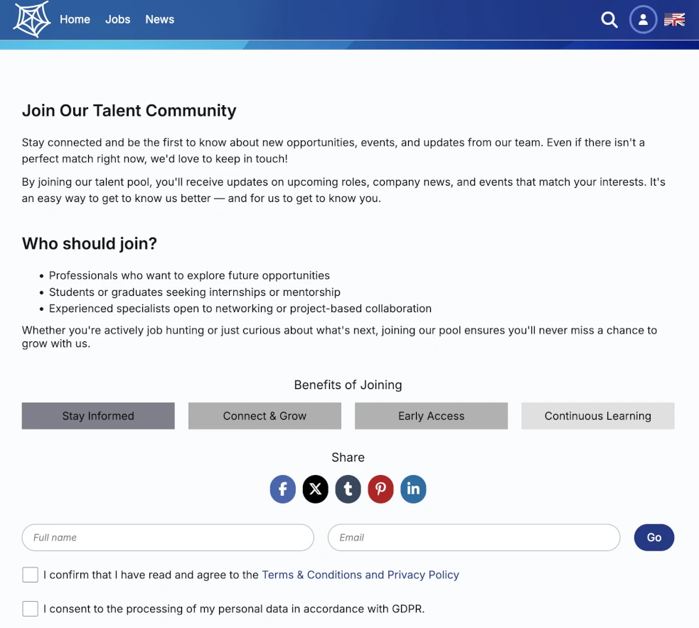 Join Talent Pool from Career Site